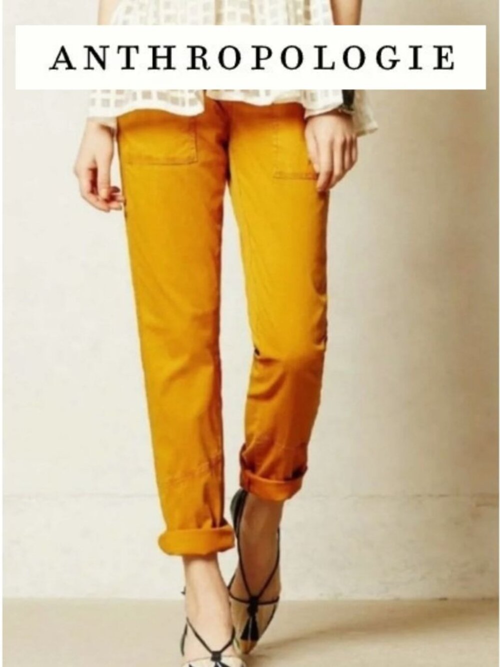 Anthropologie Hei Hei Women's Utility Trouser Straight Pant Mustard Yellow 31”